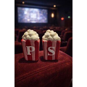 New Pink & Red Stripped Popcorn Salt & Pepper Shakers Salt N Pepper Dinning Set